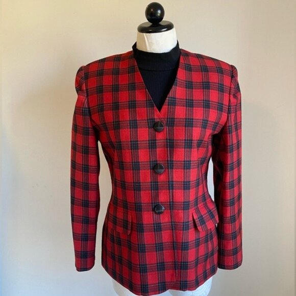 Vintage Sweetbriar Red & Black Plaid Button-Up Blazer Jacket Size 6 - Picture 2 of 9
